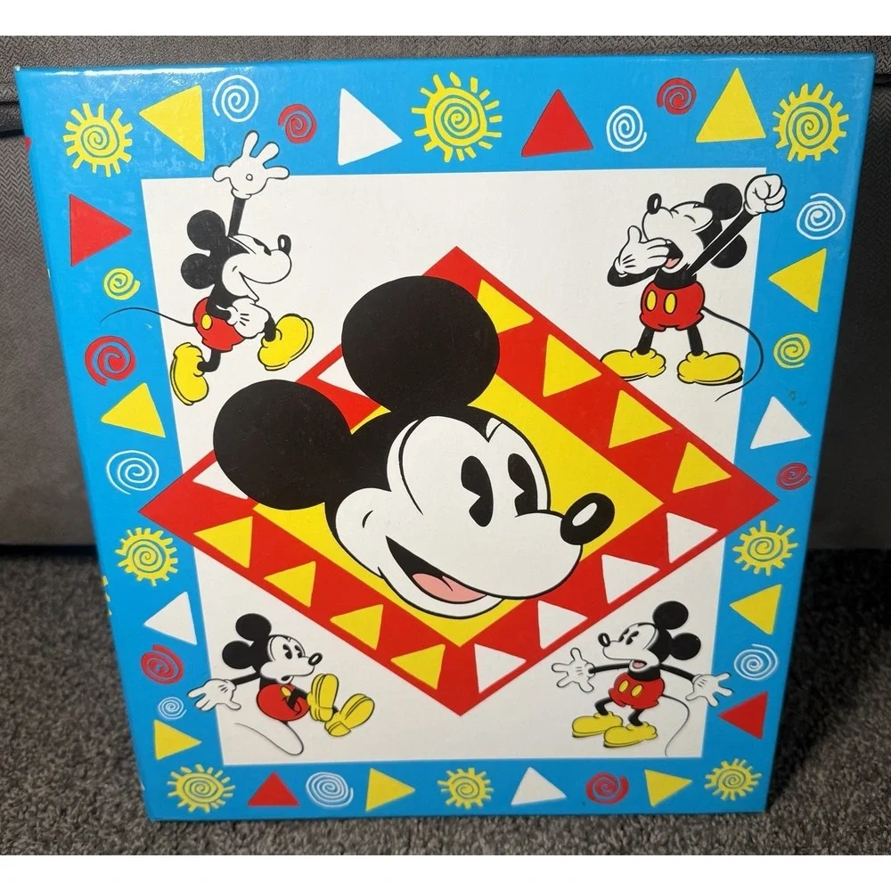 Vintage 1990s Disney Mickey Mouse School 3 Ring Hard Binder Photo Album 10.5x12